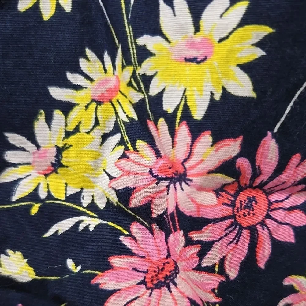 Gap Girls Floral Puff Sleeve Chambray Romper XL 14/16 Navy Bow Pockets Summer